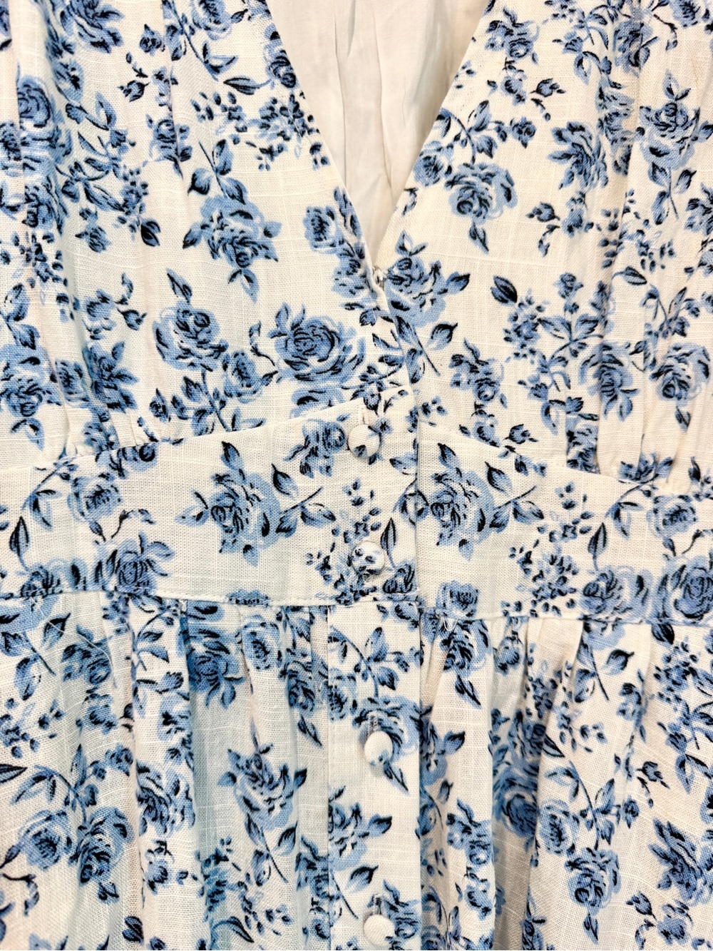 DISSH Blue Floral Button Up V Neck Maxi Dress Puff Sleeve Cottagecore Romantic 6 - Picture 3 of 8